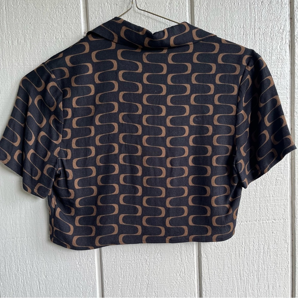 Reformation Noah Linguini Retro Print Cropped Button Down Short Sleeve Size 6 - Picture 6 of 8